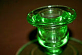 Pair Vintage 3.5" Art Deco Green Glass Candlestick Holders