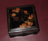 Vintage Shizouka Japanese Black Lacquered Wood Hand Painted Floral Flip-Lid Box