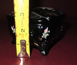 Vintage Fenton Black Glass Heart Shaped Trinket Box Hand Painted by A. Russell