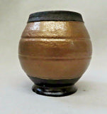 Collectible 4" Tall Modern Art "CT" Black Ceramic Pen Holder Cup w/ Copper Glaze