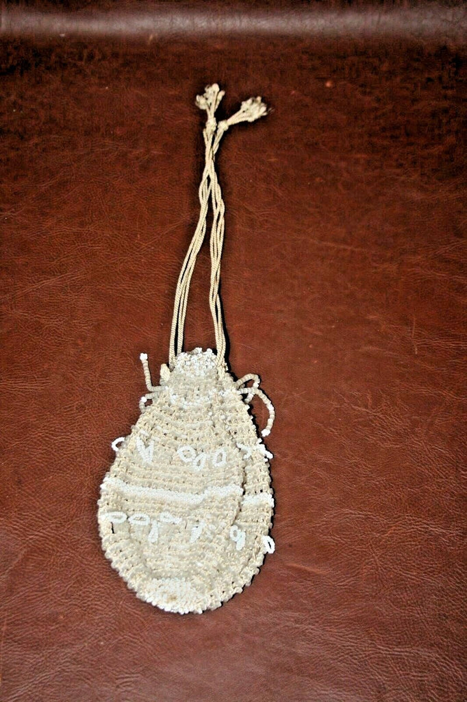 Very Unique 6x4" Vintage Drawstring Beaded Purse Satchel Arts & Crafts Handbag