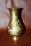 Rare Antique Chinese Style Yellow Bronze Vase w/ Floral, Bird, & Junk Boat Decor