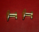 Vintage 3-pc Set Gold Plated 1" Oval Cufflinks & 0.5" Tie Tack w/ Chain