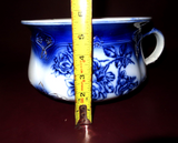 Antique English Style 9" Flow Blue Rose Decor Porcelain Chamber Pot w/ Handle