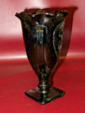Vintage LE Smith 7" Black Amethyst Glass Dancing Nymph Heart Two Handle Urn Vase