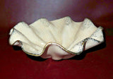 Vintage 12" White Lined & Gilt Flaked Wavy Ceramic Art Pottery Bowl - USA #620