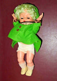 Collectible 12" Tall Kaysam Drinks & Wets Baby Girl Doll in Green Dress w/ Hat