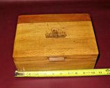 Vintage 10" Footed Flip-Lid Dovetailed Wooden Jewelry Box - Couple & Bench Scene