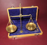 Vintage Brass 50g Balance Scale in 8" Blue Felt Lined Wood Box - Made in India