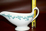 Vintage Shenango China 9" Long White Porcelain Gravy Boat w/ Blue-Green Trim