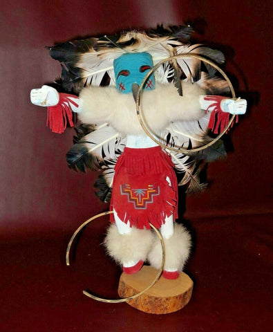 Hoop Dancer Native American Navajo Wood Feather Fur Leather Kachina Doll - As-Is