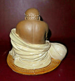 Vintage Chinese Signed Hand Sculpted 8" Beaded & Glazed Bisque Buddha Sculpture