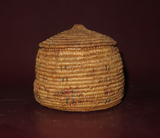 Vintage Small Native American Chehalis Tribal Lidded Woven Bark Basket c. 1930