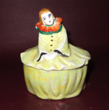 Vintage 4.5" Gold Castle Chikusa Hand Painted Yellow Clown Covered Dish - As-Is