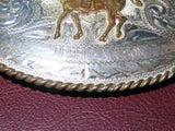 TEX-TAN "Debbie Nelson" Western Belt Buckle w/ Bronze Cowboy & Sterling Front