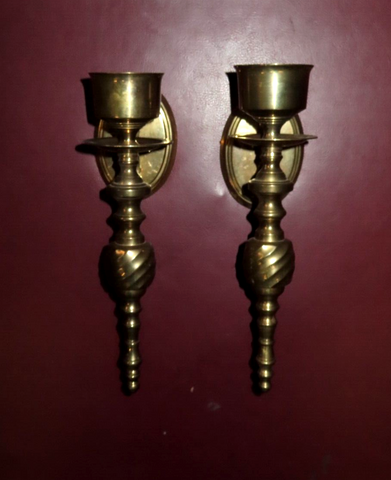 Vintage Pair European Style Solid Twist Brass Candlestick Holder Wall Sconces