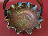 Vintage Fenton Amethyst Carnival Art Glass 8" Persian Medallion Wavy Lip Basket