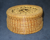 Vintage 7.5" Round Detail Hand Woven Native American Tribal Style Lidded Basket
