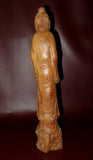 Antique Chinese Buddhist Style Tall Hand Carved Wood Figure Idol Old Man w/ Rock