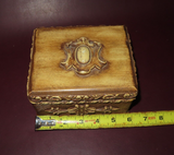 Vintage Hand Carved 6x5" Rectangular Wooden Flip Lid Jewelry Trinket Box