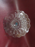 Vintage Center Handle 12" Ruffled Clear Blue Depression Glass Serving Platter