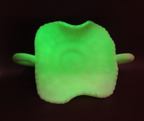 Vintage Fenton White Green Double Handle Vaseline Uranium Butterfly Glass Dish