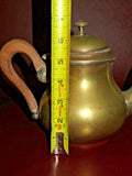 Antique Middle Eastern Style Heavy Solid Brass Flip-Lid Teapot w/ Wooden Handle