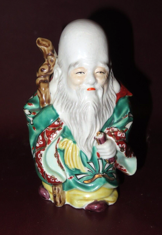 Vintage 6" Japanese Hand Painted Buddha Figure Khakkara Staff Scroll - Sm Repair