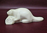 Vintage 5" Long Miniature White Faux Marble Beaver on Log Figurine