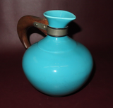 Vintage Metlox Poppytrail 238 Aqua Blue Turquoise Ceramic Pitcher w/ Wood Handle