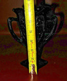Vintage LE Smith 7" Black Amethyst Glass Dancing Nymph Heart Two Handle Urn Vase