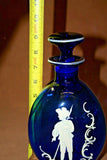 Vintage Cobalt Blue Art Glass Decanter & Stopper - Hand Painted w/ Soldier Boy