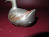 Vintage Asian Style 4" Miniature Pewter & Brass Duck Lidded Ashtray Trinket Box