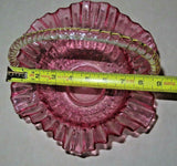 Vintage 10" Fenton Style Cranberry Glass Brides Basket w/ Ruffled Lip & Handle