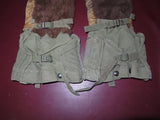 Vintage Pair WWII Era Military Fur Canvas Leather Arctic Mittens w/ Wool Liners