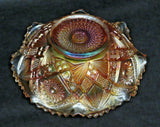 Vintage Elegant 9" Diamond Pattern Marigold Carnival Glass w/ Wavy Sawtooth Lip