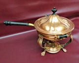 Antique S. Sternau No. 865 Round Copper Chafing Warming Dish w/ Burner & Stand