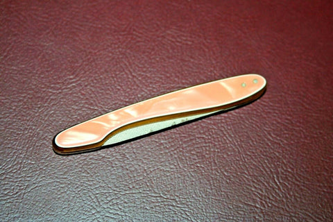 Vintage Retro Pocket Nail File in 3" Long Pink & Amber Bakelite Type Case