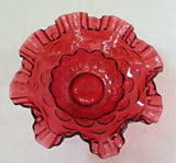 Vintage 9" Fenton Ruby Pink Cranberry Art Glass Wavy Ruffled Lip Center Bowl