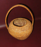 Vintage 13" Tall African Style Round Hand Woven Reed Basket w/ Handle