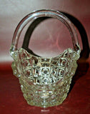 Vintage 10" Tall Unique Square Pattern Pressed Glass Basket w/ Handle - As-Is