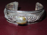 Vintage 2.75" Large Southwestern Mexican Style Silverplate Bracelet w/ Agate