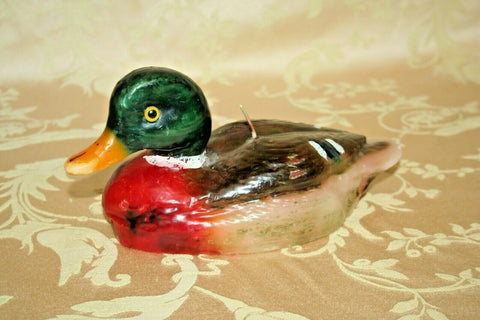 Unique Vintage Unused 9" Long Sculpted Wax Male Mallard Duck Candle