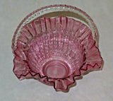 Vintage 10" Fenton Style Cranberry Glass Brides Basket w/ Ruffled Lip & Handle