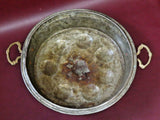 Antique Rustic Double-Handled Round 12" Copper Pan Pot w/ 8-Dimpled Base