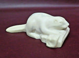 Vintage 5" Long Miniature White Faux Marble Beaver on Log Figurine