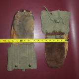 Vintage Pair WWII Era Military Fur Canvas Leather Arctic Mittens w/ Wool Liners