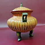 Vintage Southeast Asian Style 8" Tall Hand Woven Rattan Lidded Pot Shape Basket