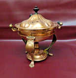 Antique S. Sternau No. 865 Round Copper Chafing Warming Dish w/ Burner & Stand