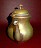 Antique Middle Eastern Style Heavy Solid Brass Flip-Lid Teapot w/ Wooden Handle